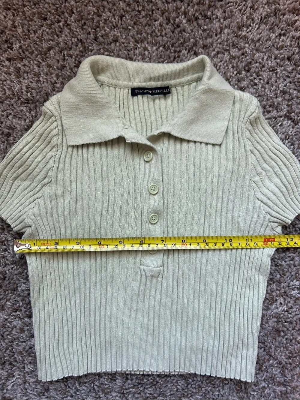 Brandy Melville Light Green Ribbed Polo Crop Sweater Top